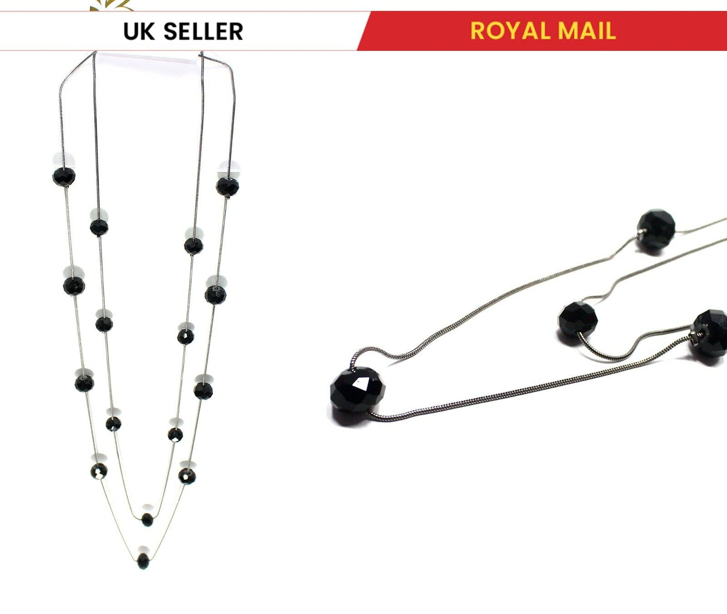 Black Breads Double Layered Long Chain Necklace Partywear Sweater Chain Gift