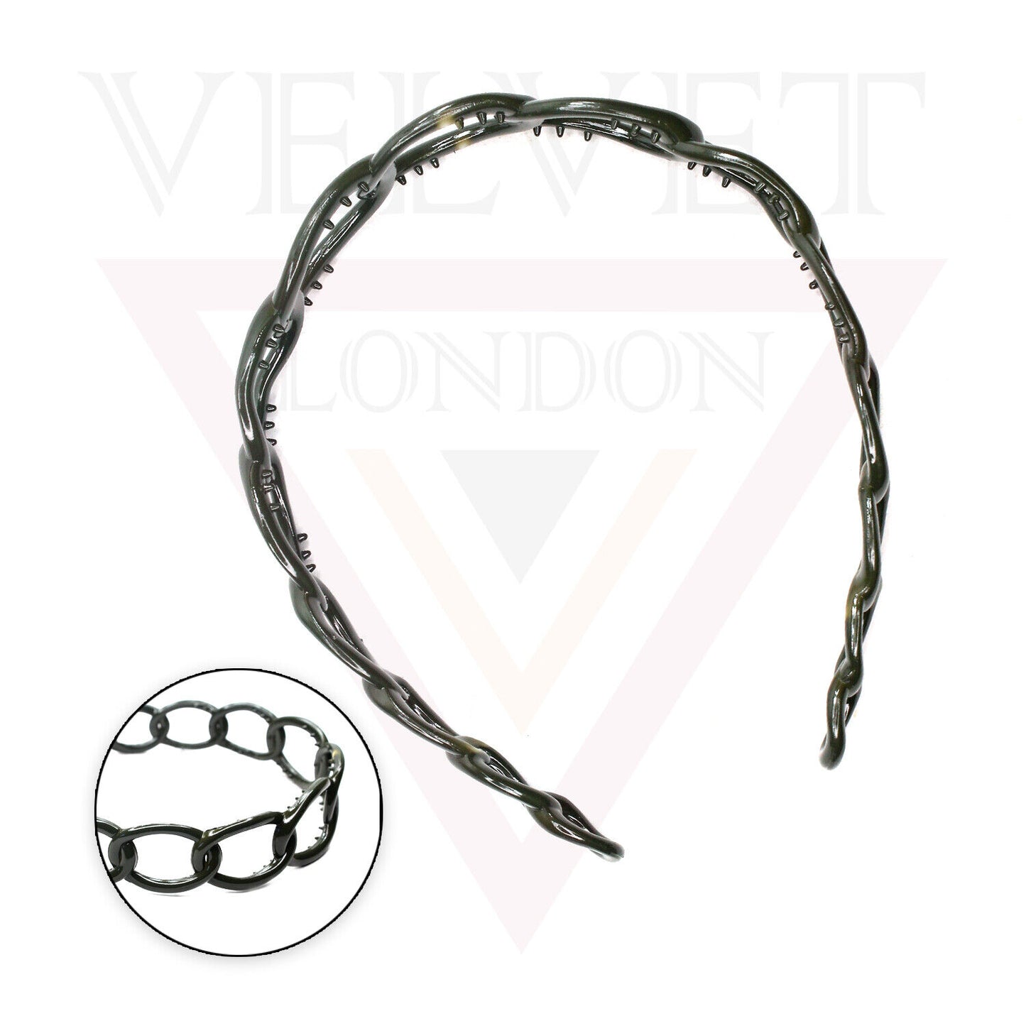 Hair Band Oval Chain Link Headband Grip Teeth Plastic Dark Colour Hair Hoop