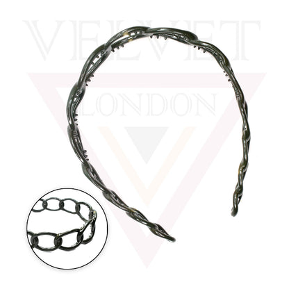 Hair Band Oval Chain Link Headband Grip Teeth Plastic Dark Colour Hair Hoop