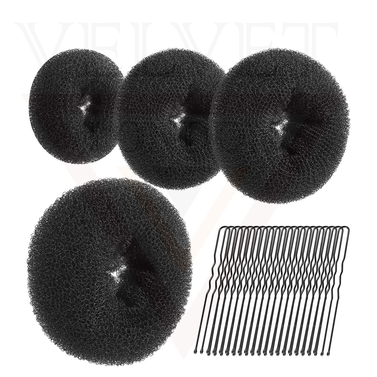 4pcs Black Hair Bun Donut Set 50Pcs U Pins Hair Bun Donut Maker Hair Styling