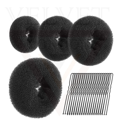 4pcs Black Hair Bun Donut Set 50Pcs U Pins Hair Bun Donut Maker Hair Styling