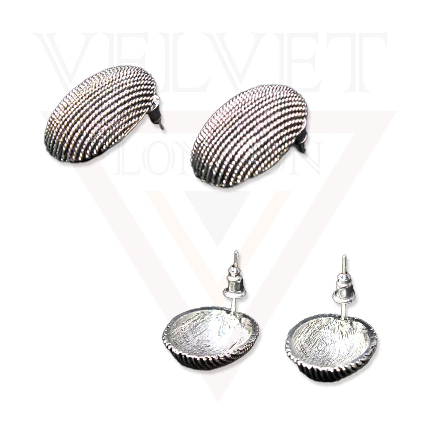 Retro Silver Oxidized Stud Earring Geometric Black Ear Stud Anitque Jewellery