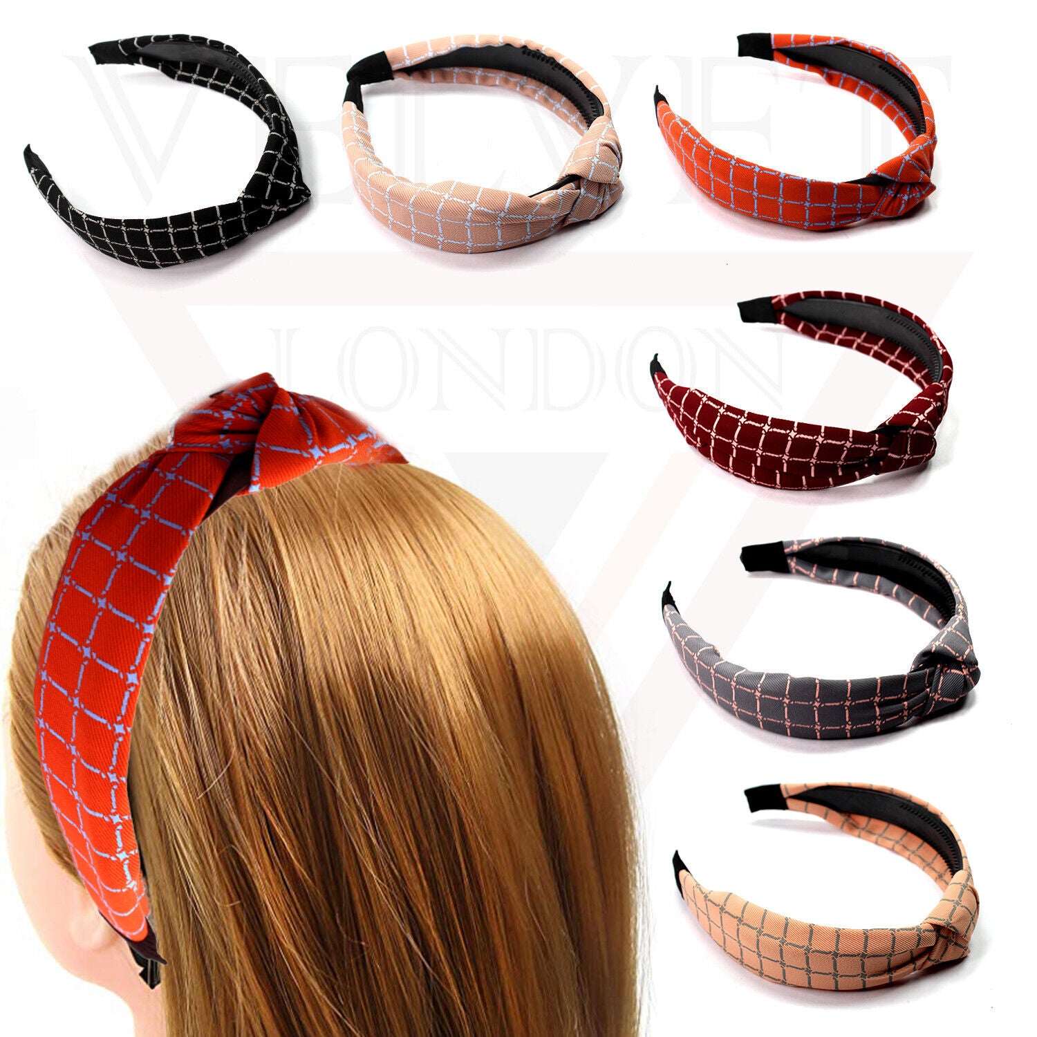 Chex Print Hair Hoop Fabric Hair Band Knot Headband Womens Hair Accessories