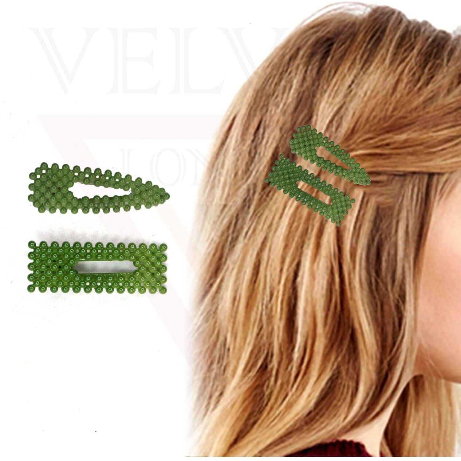 2pcs Hair Clips Hair Clamp Green Hair Claw Clips Plastic Pearl Hair Pins Teeth