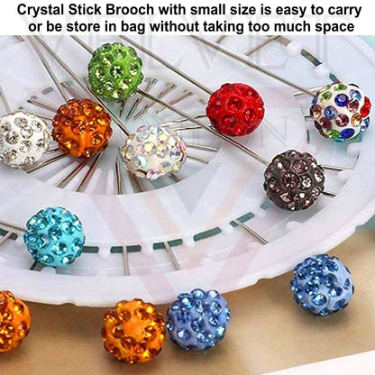 12x Hijab Pins Muslim Brooch Pin Safety Scarf Pin Colourful Crystal Bal Stick UK