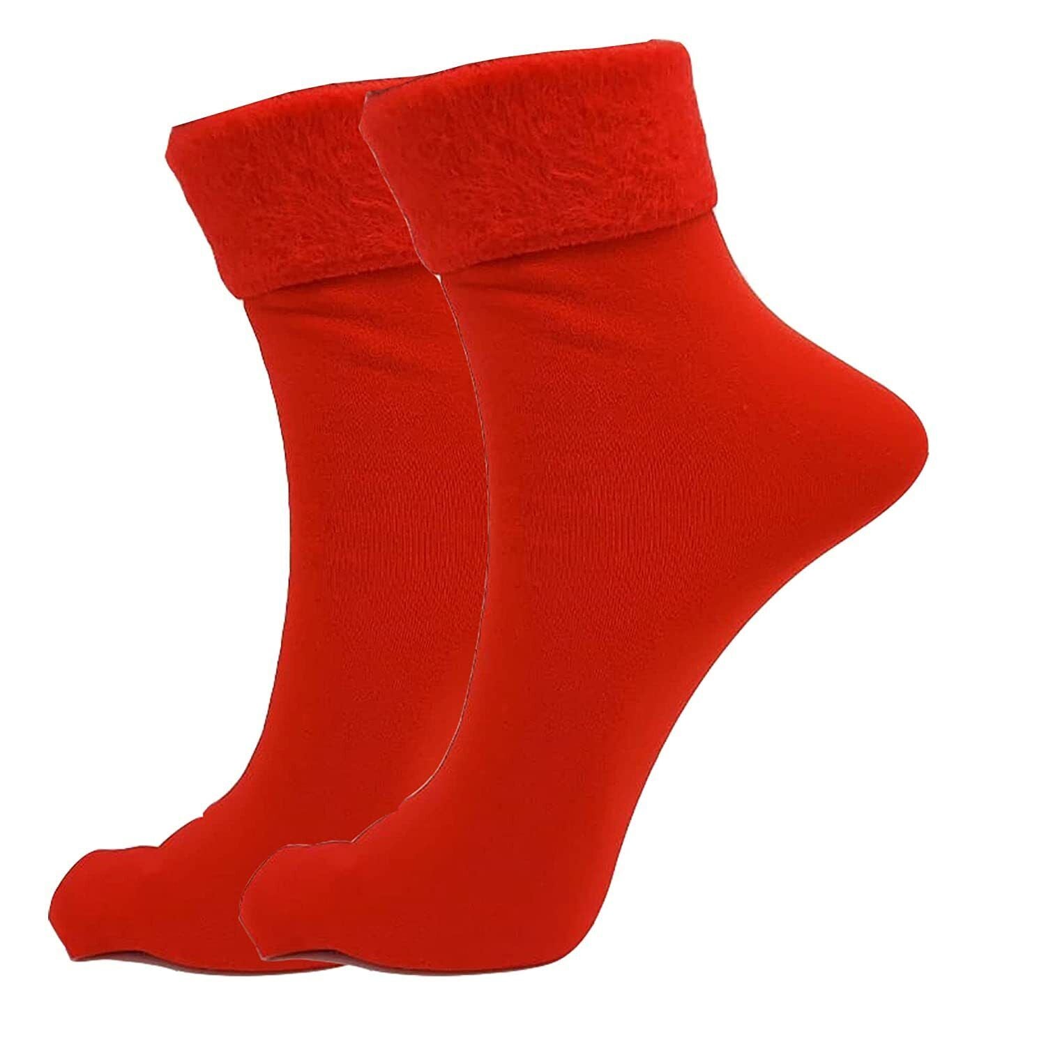 Red Winter Thick Warm Cosy Socks Stylist Latest Thermal Velvet Sock For Women UK