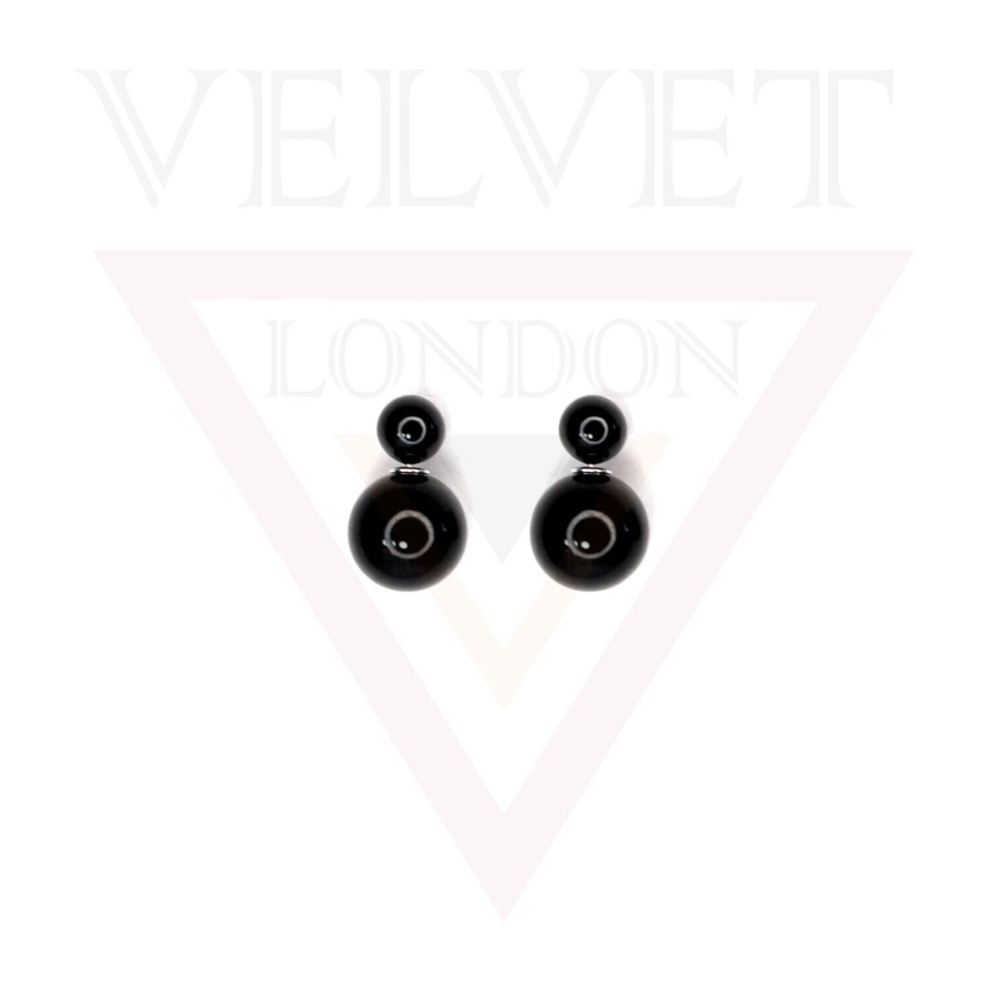 Pierced Stud Earring Gold Silver Black Pearl Double Sided Light Weight Ear Stud 