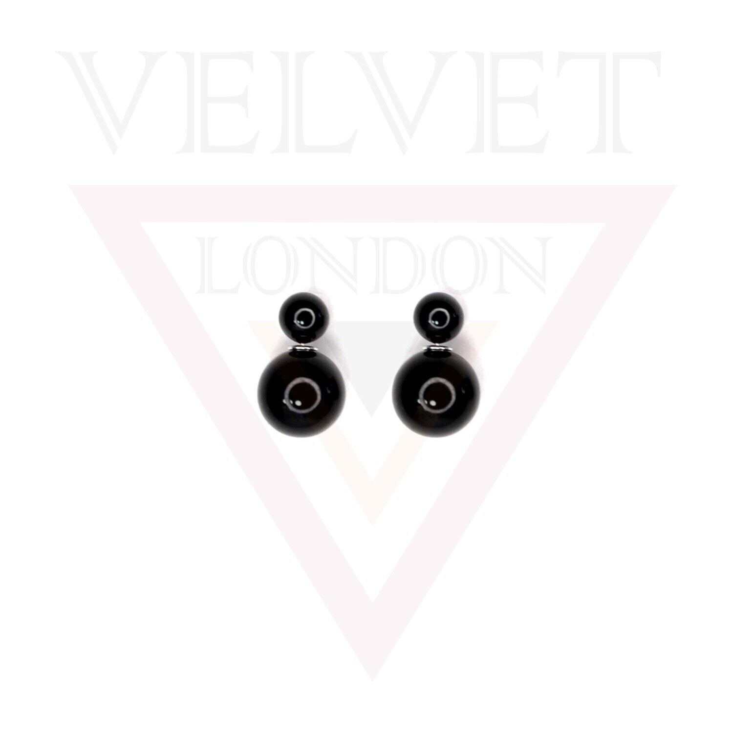 Pierced Stud Earring Gold Silver Black Pearl Double Sided Light Weight Ear Stud 