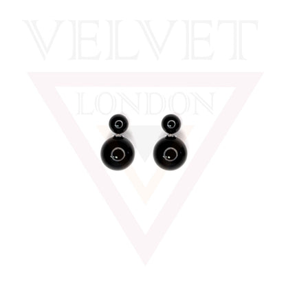 Pierced Stud Earring Gold Silver Black Pearl Double Sided Light Weight Ear Stud 