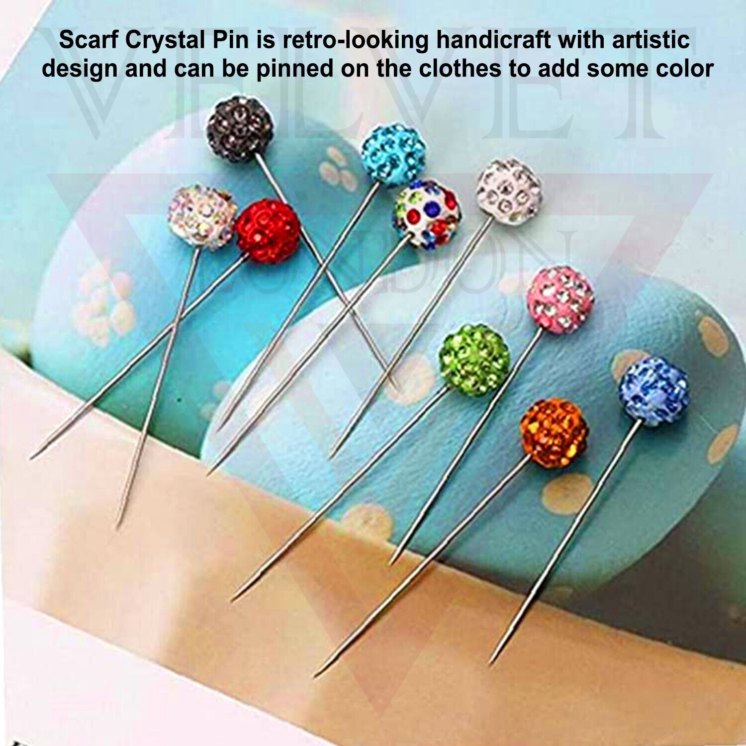 12x Hijab Pins Muslim Brooch Pin Safety Scarf Pin Colourful Crystal Bal Stick UK