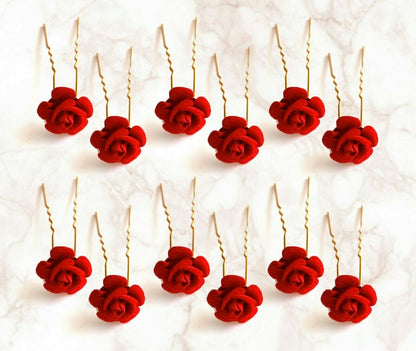 12x Bridal Hair Pins Rose U Pins Flower Hair Clips Brooch Wedding Bridesmaid