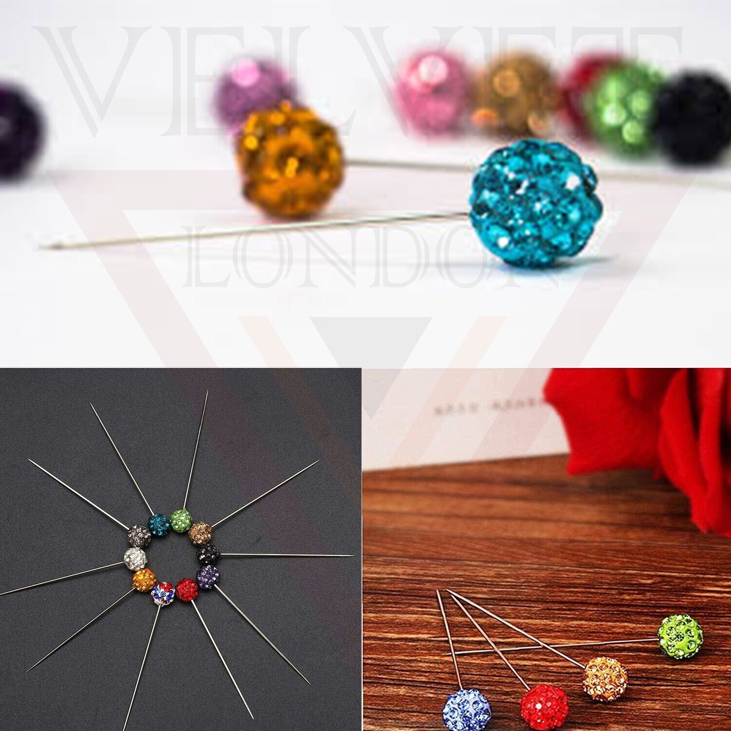 12x Hijab Pins Muslim Brooch Pin Safety Scarf Pin Colourful Crystal Bal Stick UK