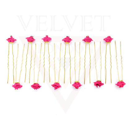 Pink Bridal Hair Pins Rose U Pins Flower Hair Clips Brooch Wedding Bridesmaid