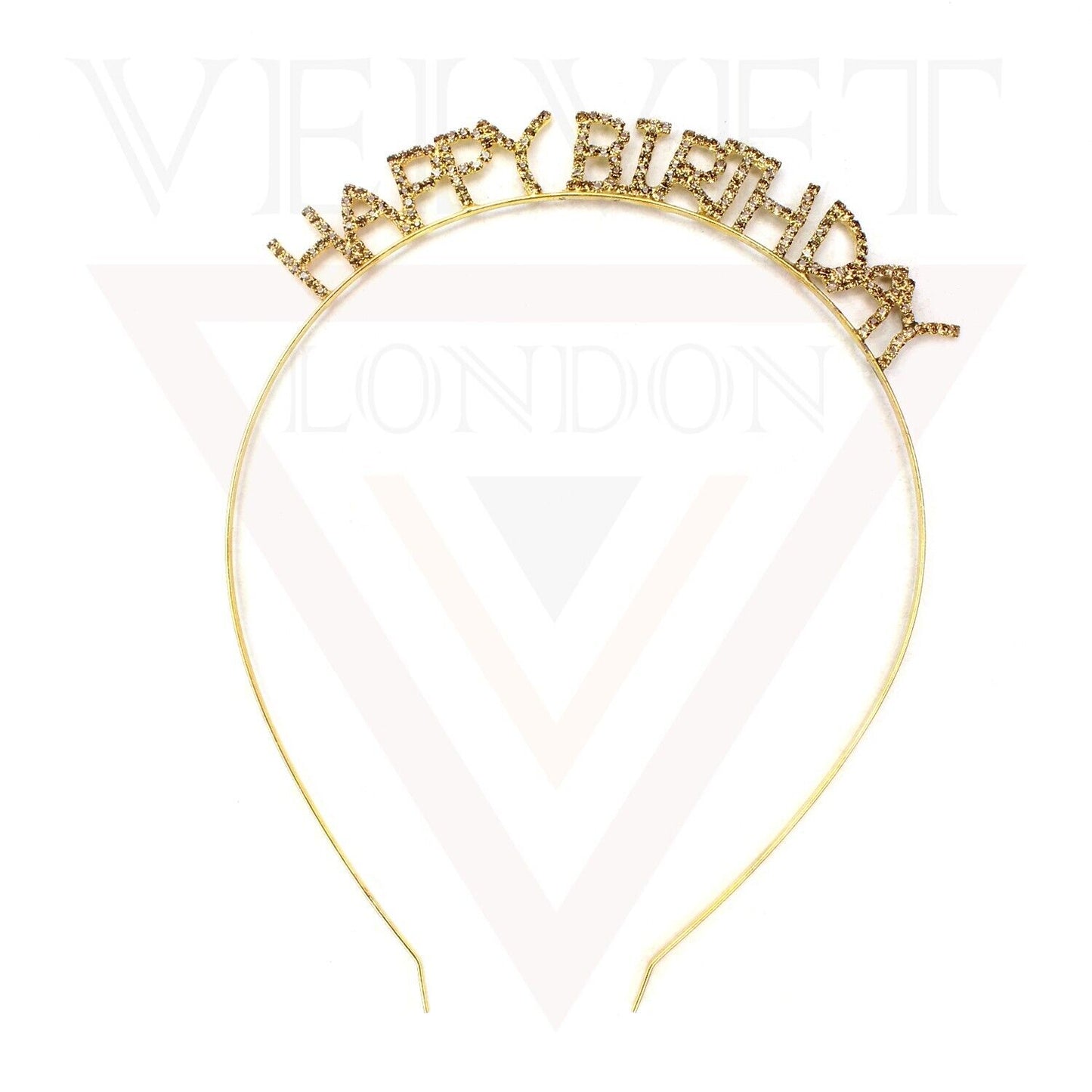 Happy Birthday Headband Golden Hair Hoop Hairband Rhinestone Princess Crown