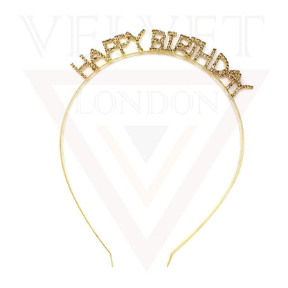 Happy Birthday Headband Golden Hair Hoop Hairband Rhinestone Princess Crown