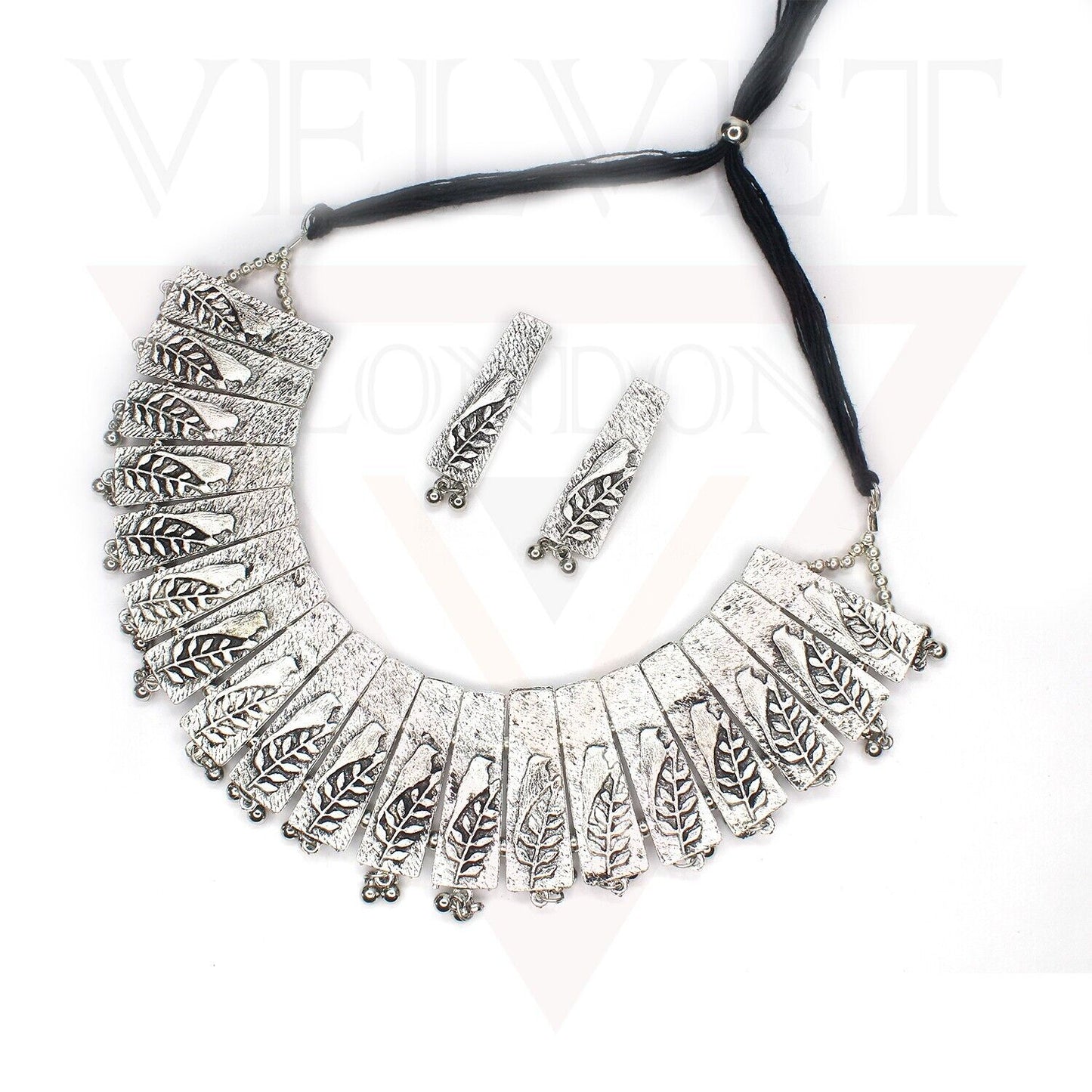 Oxidized Necklace Earrings Sparrow Antique Silver Traditional Boho Jewellery Set
