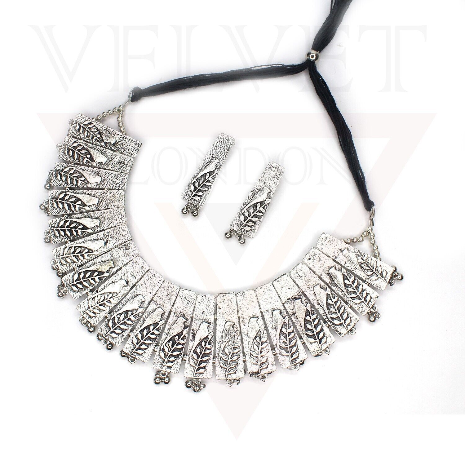 Oxidized Necklace Earrings Sparrow Antique Silver Traditional Boho Jewellery Set