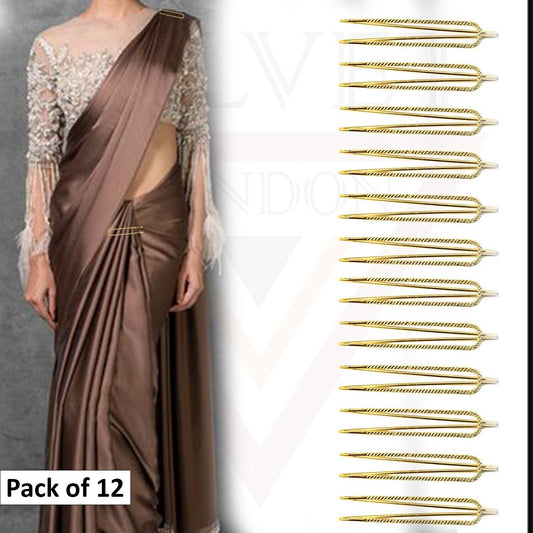 12x Small Gold Brooch Hijab Pins Metal Safety Pins Saree Pin Scarfs Head Pins