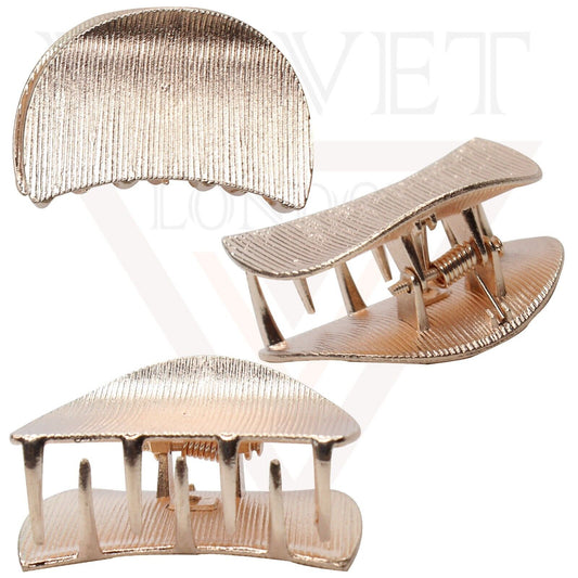 2x Hair Claw Rose Gold Lining Half Moon Metal Hair Clips Jaw Clamp Grips Hairpin
