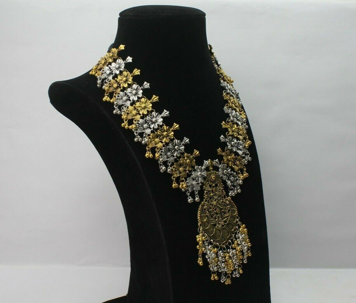 Long Necklace Earrings Golden Silver Antique Oxidized Ethenic Jewellery Set