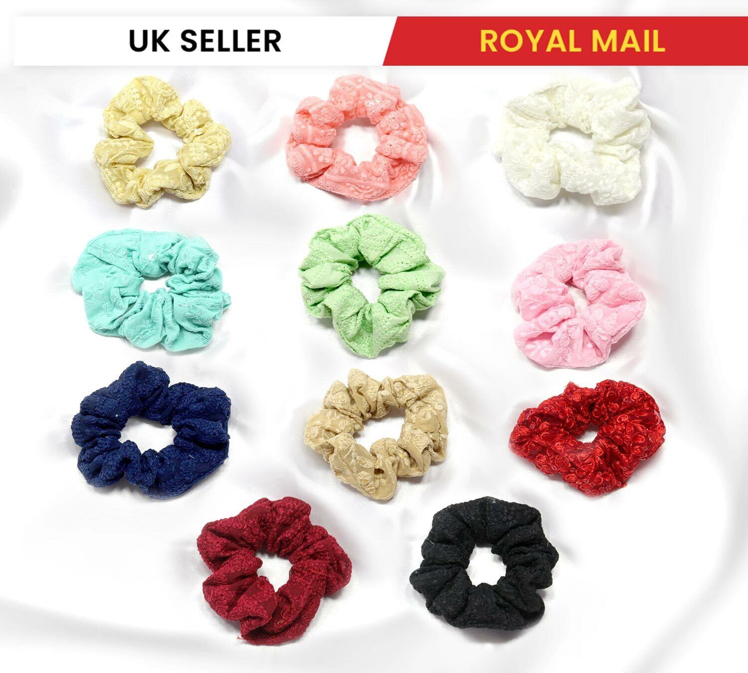Embroidered Scrunchies Elastic Pony Tie Hair Beaded Bobble Bands Headwear