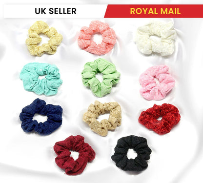Embroidered Scrunchies Elastic Pony Tie Hair Beaded Bobble Bands Headwear