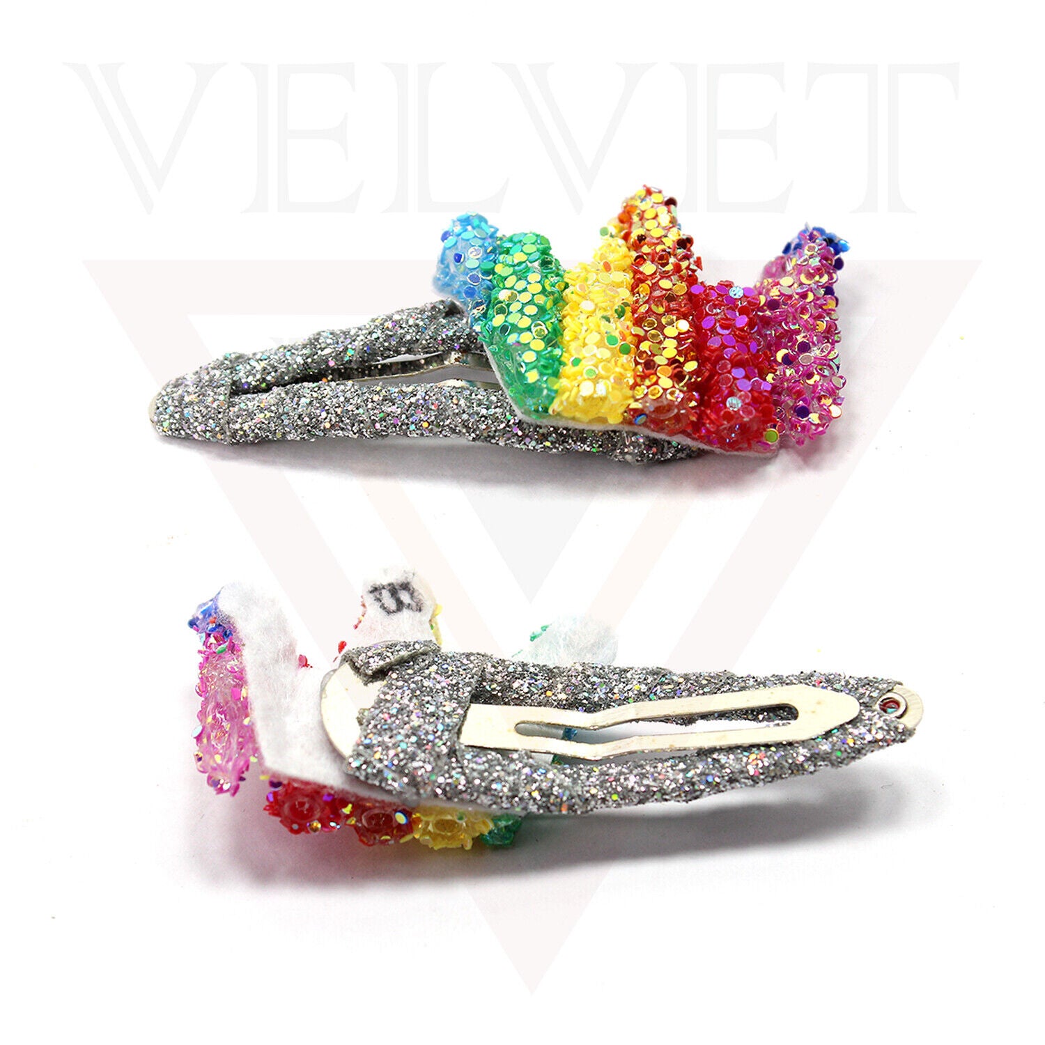 Hair Clips 2x Heart Star Queen Shape Rainbow Children Glitter Hairpin Baby Girls