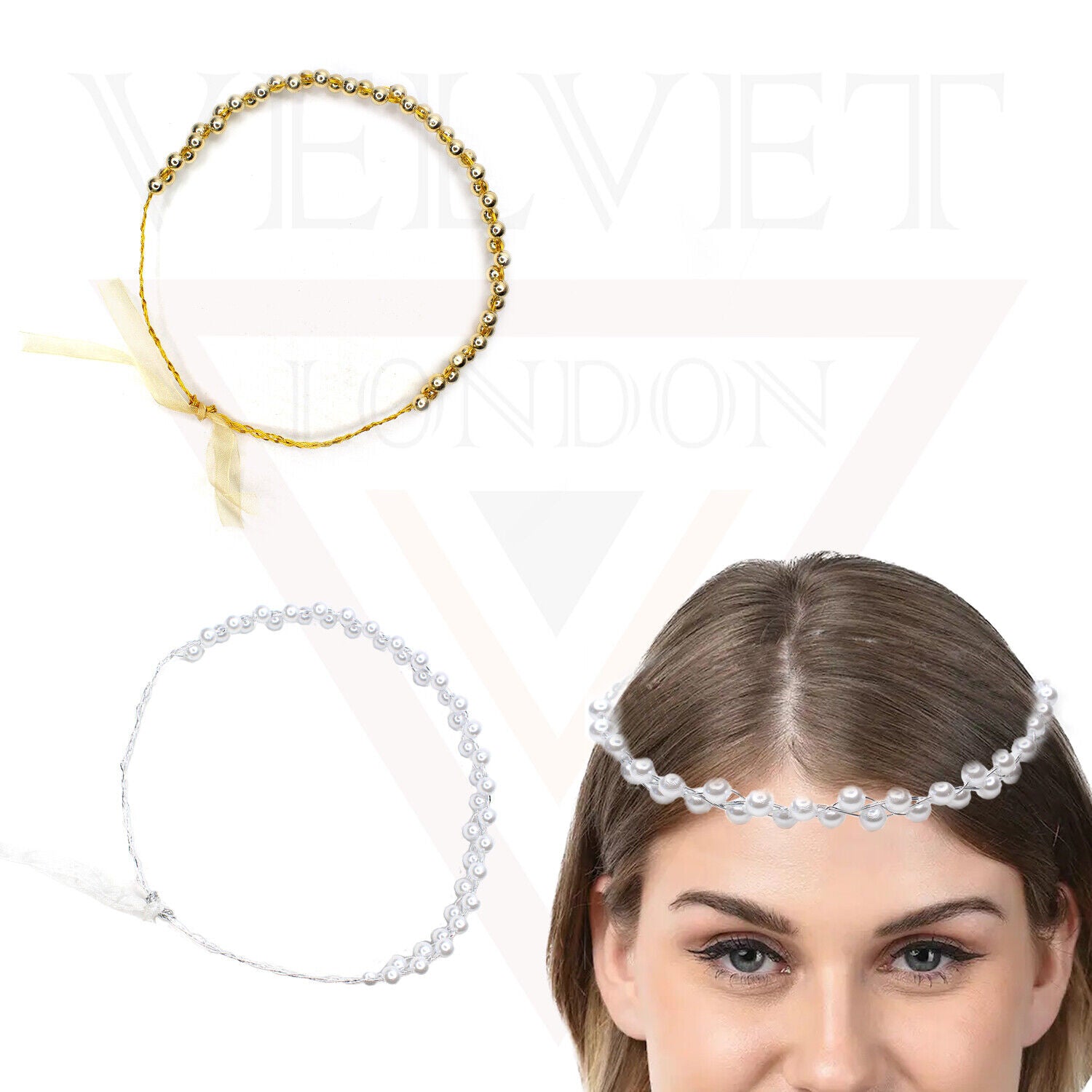 Headbands Big Pearl Tiara Crown Twin Pearl With Wire Ribbon For Party Wedding