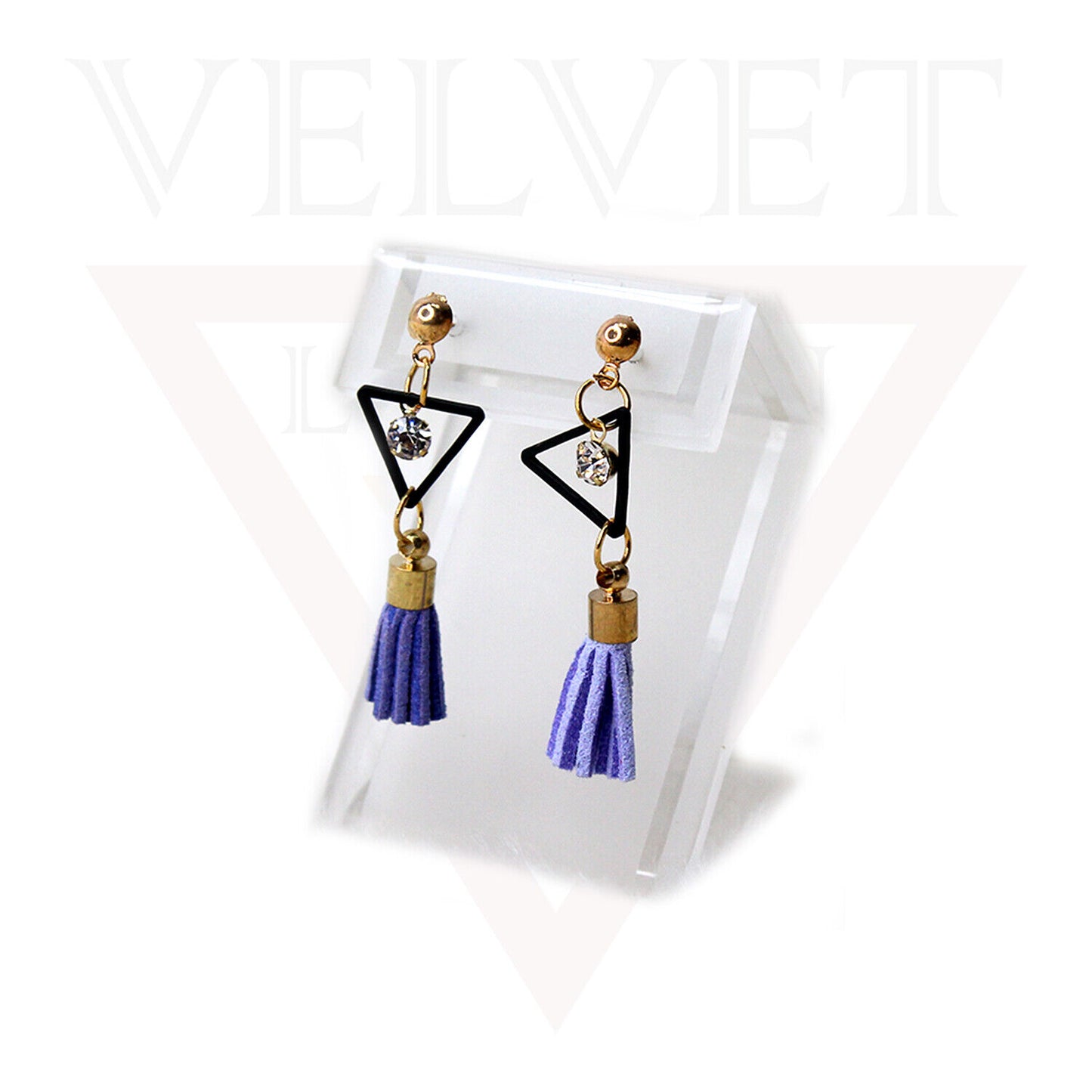 Stud Earrings Triangle Shape Rhinestone Long Tassel Hook Dangle Drop Earrings