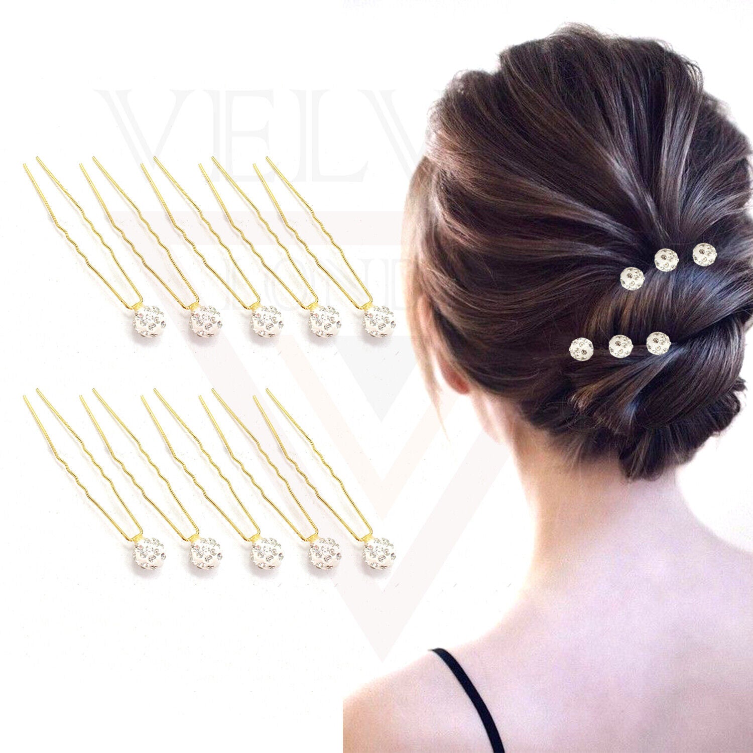 Hair Pins Rose U Pins Flower Pearl Diamond Glitter Hair Clips Brooch For Bridal 