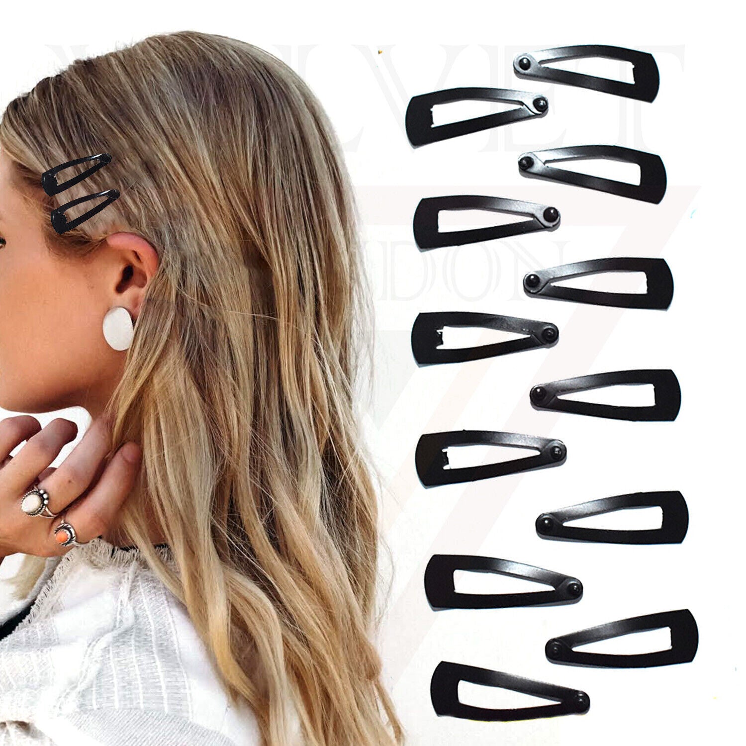 12x Black Tik Tak Bobby Bendies Hair Grips Slides Sleepies Snap Clips Hair Pins