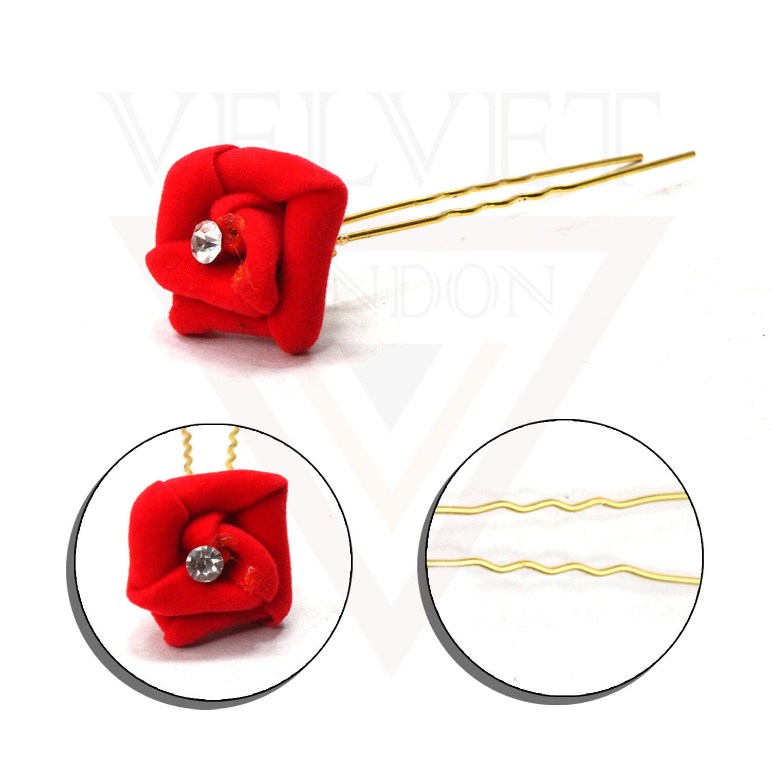 12x Rose Hair Clips Diamond U Pins Bridal Headdress Wedding Flower Pins Brooch