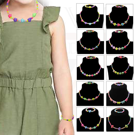 Necklace Bracelet Set Candy Beads Flex Elastic Baby Jewellery Set for Baby Girls