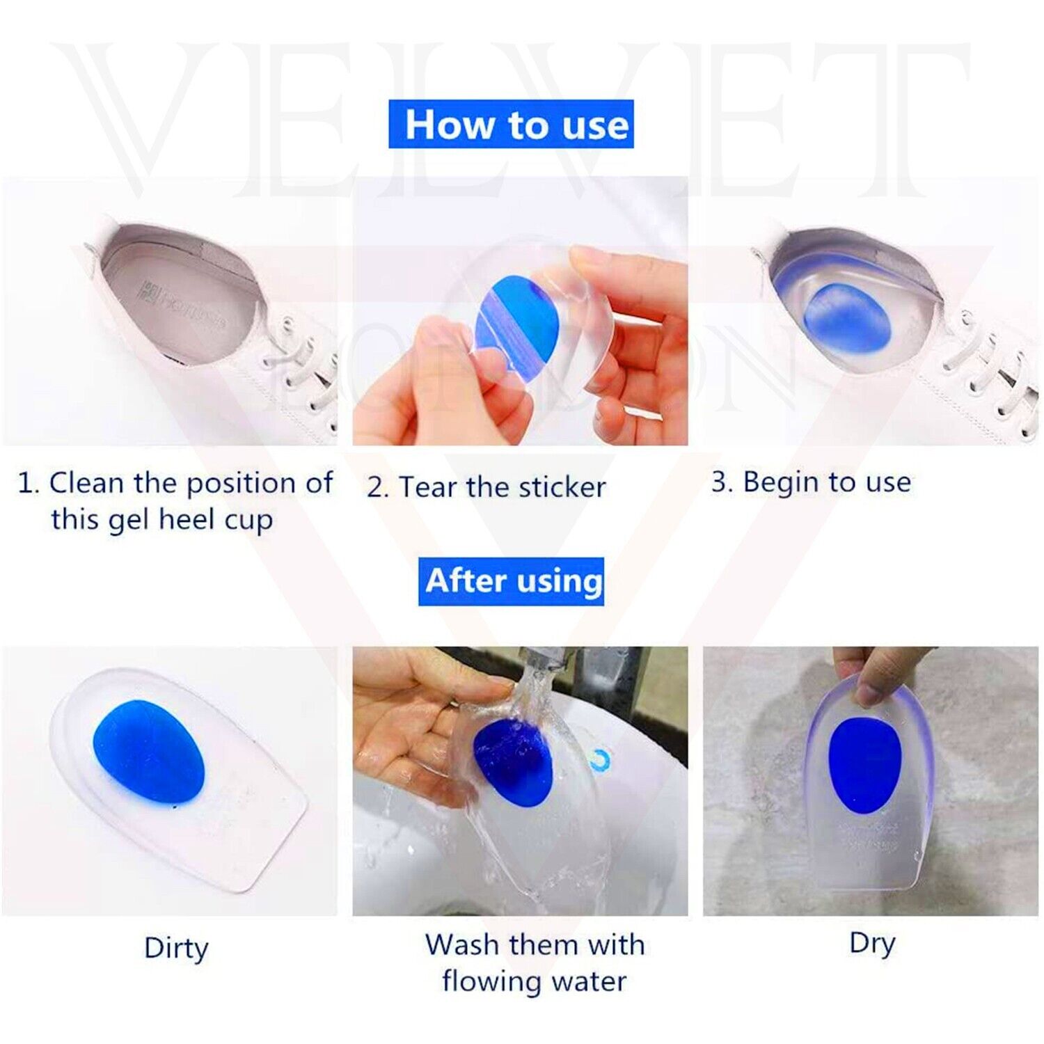 3pcs Shoe Inserts Silicone Gel Heel Cups Support Pads Plantar Fasciitis Cushion