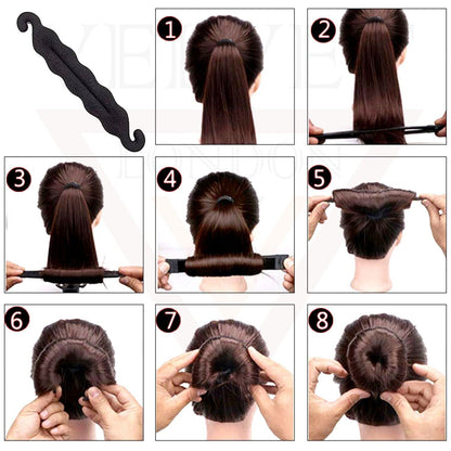 2Pcs Black Bun Maker Sponge Clip Curler Ring Twist Hair Styling Tool Donut Ring