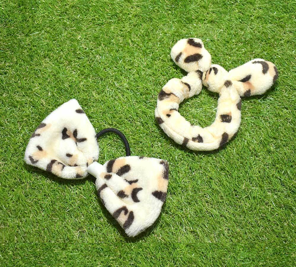 2x Animal Print Hair Bands Scrunchie Ponytail Holder Velvet Bow Elastic Hair Tie