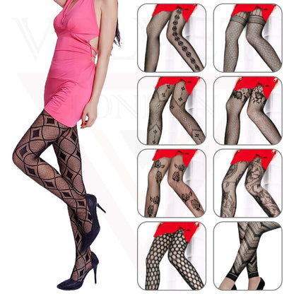 Sexy  Sheer Fishnet Tights High Waist Mesh Pantyhose Patterned Stocking Black