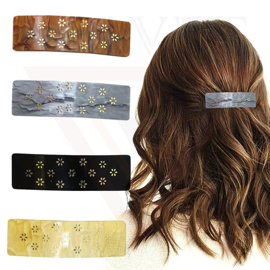 Hair Clips Snap Hair Barrettes Classic Automatic Acrylic Tortoise Rectangle Clip