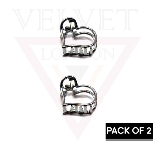 2x Heart Hair Claw Metalic Metal Clips Non-Slip Hair Catch Strong Hold Jaw Clamp