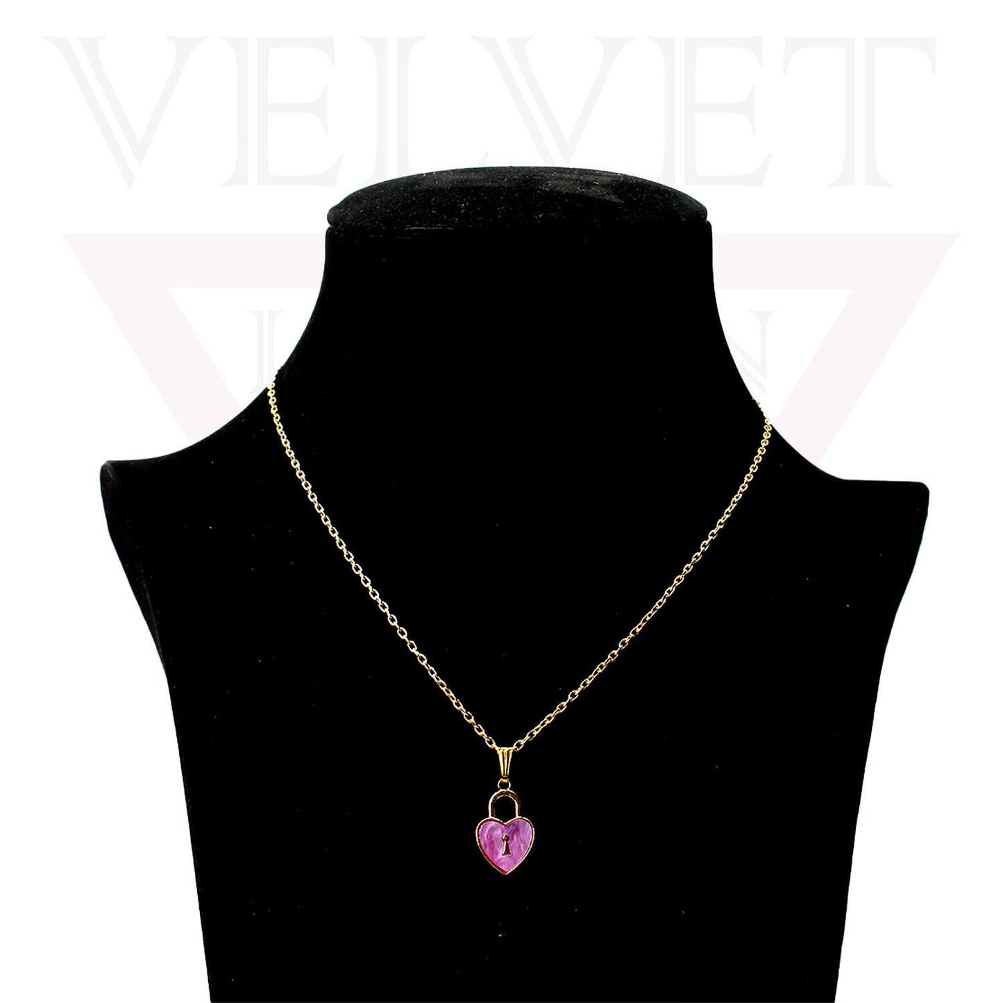 Heart Pendant Necklace Small Colour Lock Golden Chain Vintage Delicate Choker UK