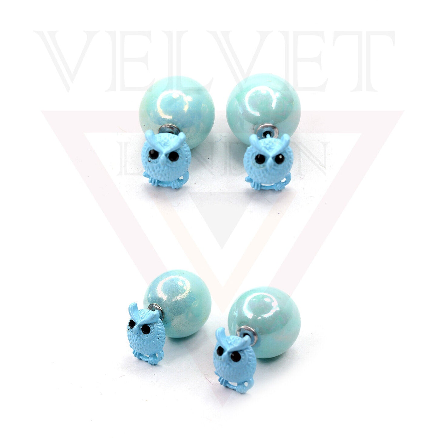 Owl Stud Earrings Pearl Double Sided Ear Studs Light Weight Cute Partywear