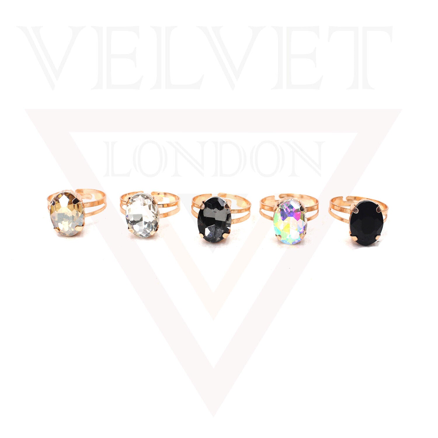 Finger Ring Big Crystal Stone Stretch Rings Golden Oval Diamond Gemstone Ladies