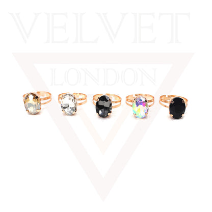Finger Ring Big Crystal Stone Stretch Rings Golden Oval Diamond Gemstone Ladies