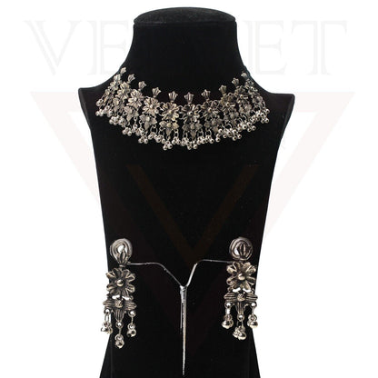 Necklace Earrings Set Flower Antique Oxidized Traditional Boho Jewellery Set