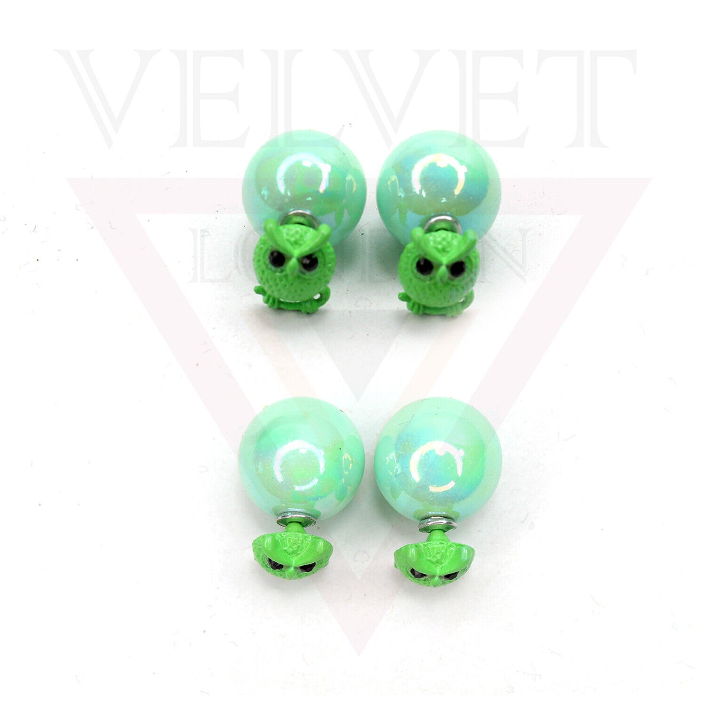 Owl Stud Earrings Pearl Double Sided Ear Studs Light Weight Cute Partywear