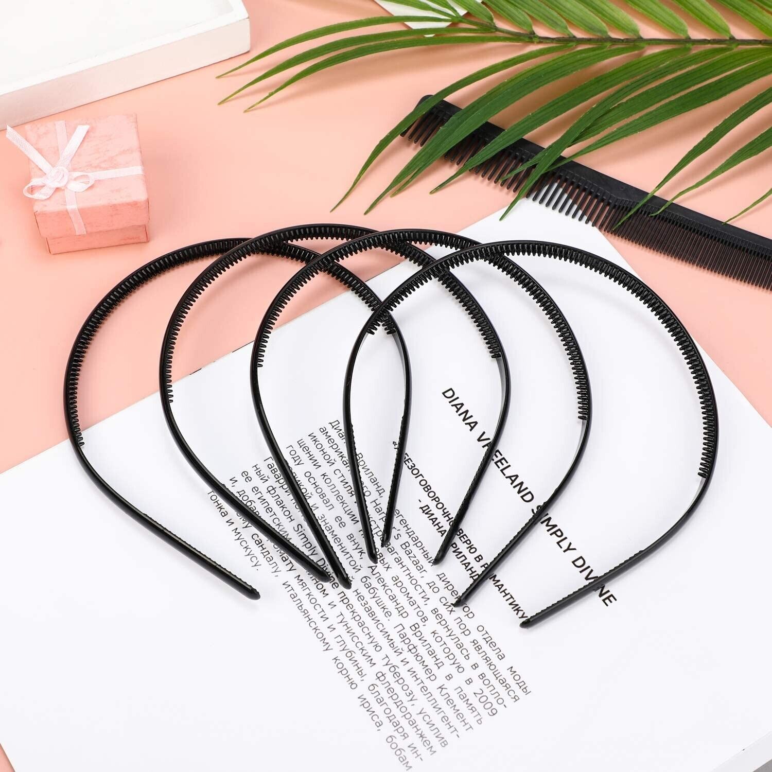 4Pcs Slim Hair Bands Plastic Black Headbands With Teeth Skinny Thin Hair Hoop
