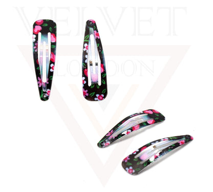 10x Flower Print Clip Metal Snap Clips Non Slip Grips Bobby Pins Hair Slide 