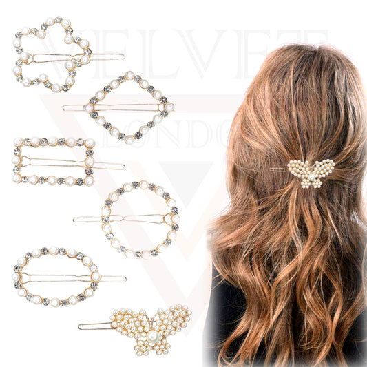 Hair Clips Bride Diamond Pearl Crystal Hair Pins Wedding Metal Slide Clips