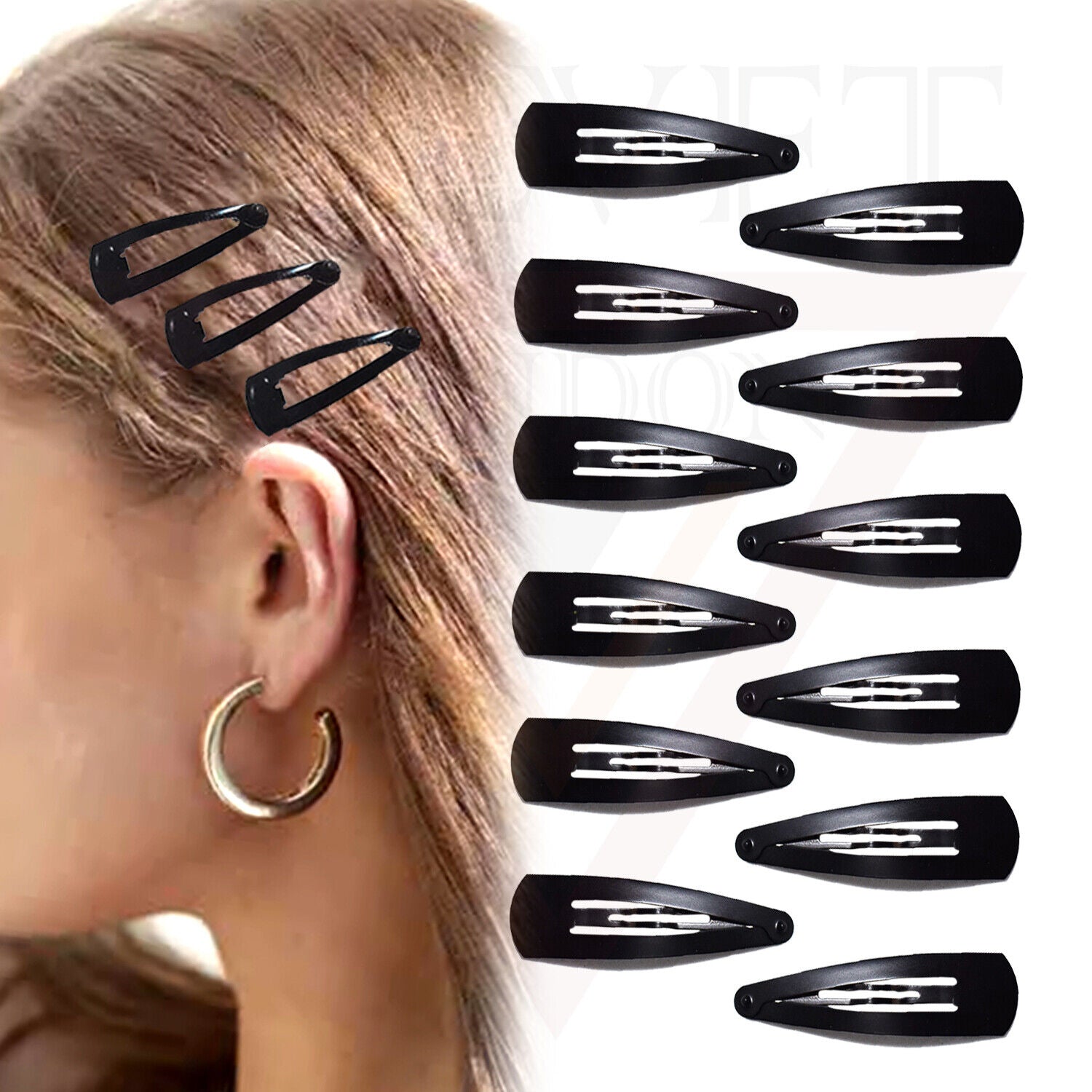 12x Black Tik Tak Bobby Bendies Hair Grips Slides Sleepies Snap Clips Hair Pins