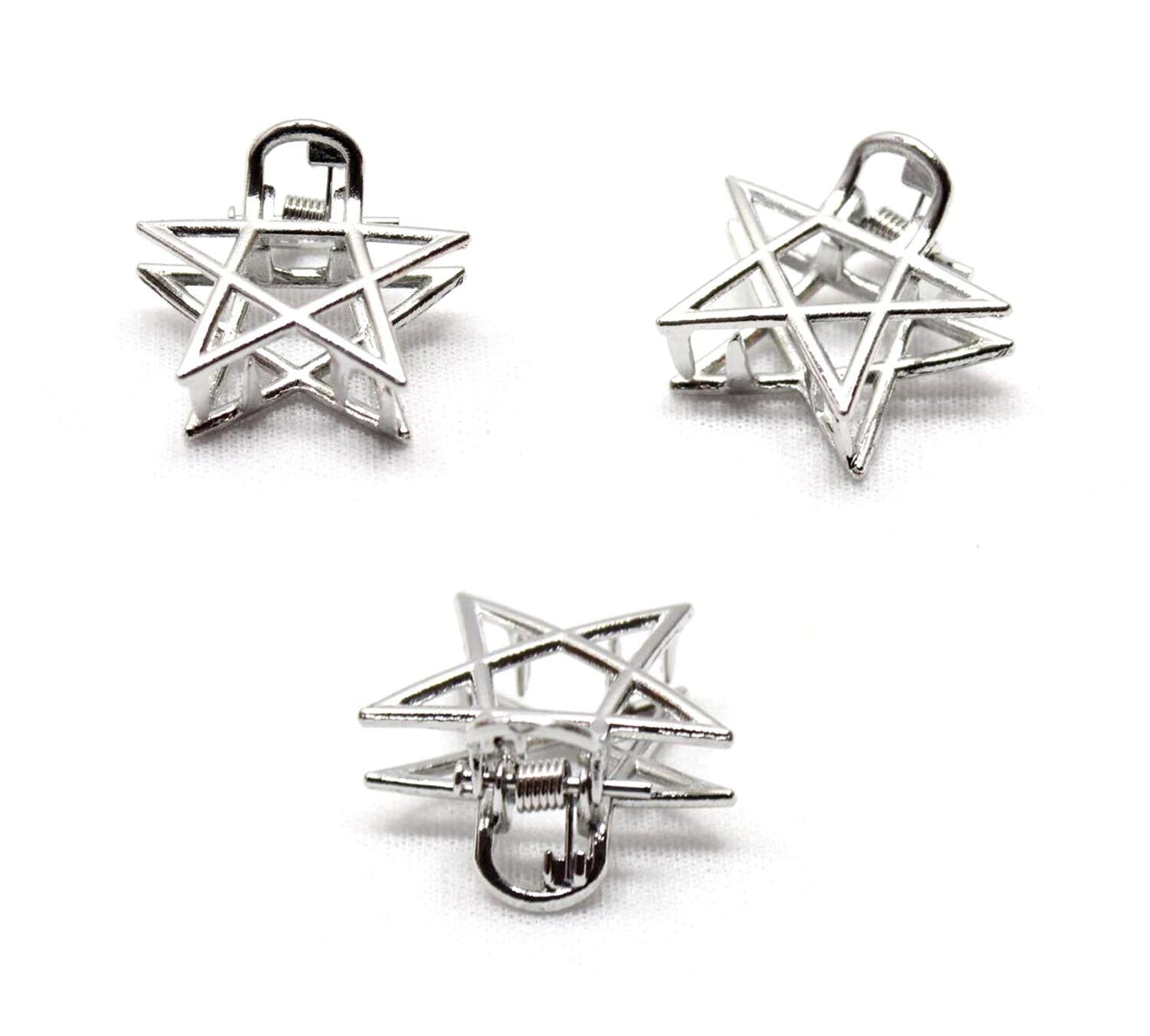 2x Metal Hair Claw Silver Star Clips Non-Slip Tiny Hair Jaw Clamp Accessories